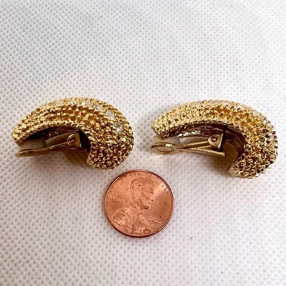 Vintage Louis Dell ‘Olio Gold Plated Pave’ Rhinestone Clip On Earrings EUC - Picture 5 of 11